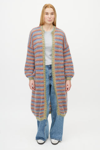 Rose Carmine Multicolour Striped Knit Mohair Cardigan