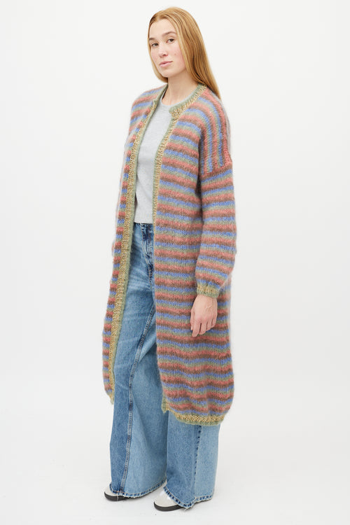 Rose Carmine Multicolour Striped Knit Mohair Cardigan