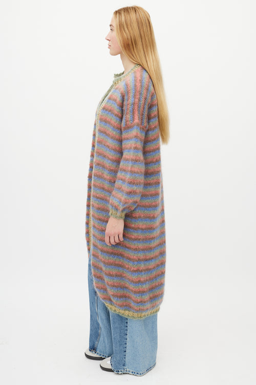 Rose Carmine Multicolour Striped Knit Mohair Cardigan