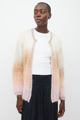 Rose Carmine White 
Multicolour Mohair Sparkly Trimmed Cardigan