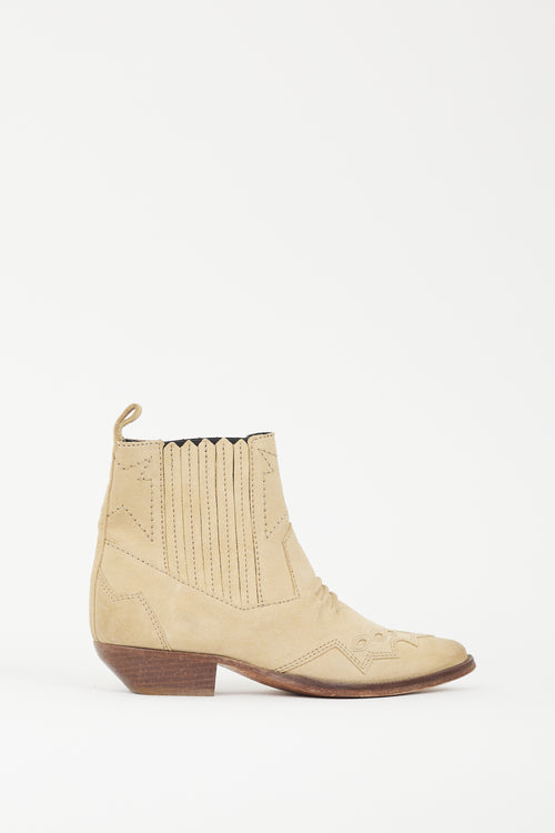 Roseanna Beige Suede Western Ankle Boot