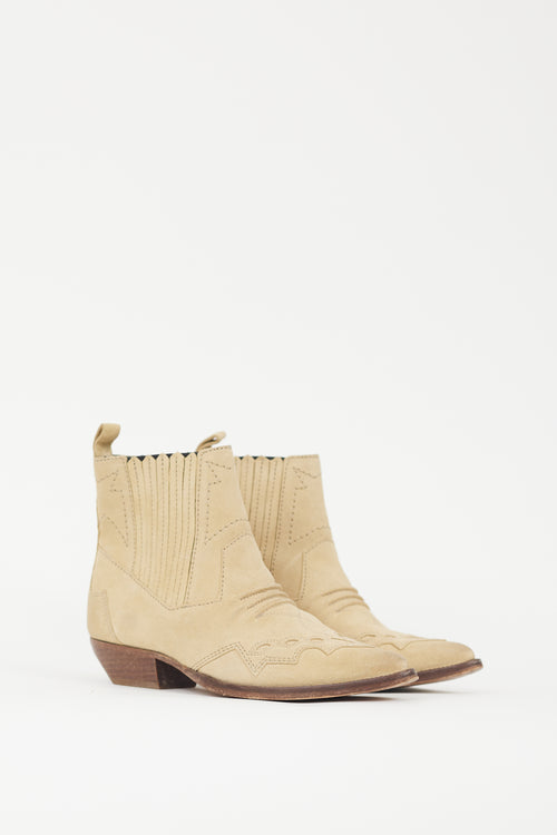 Roseanna Beige Suede Western Ankle Boot