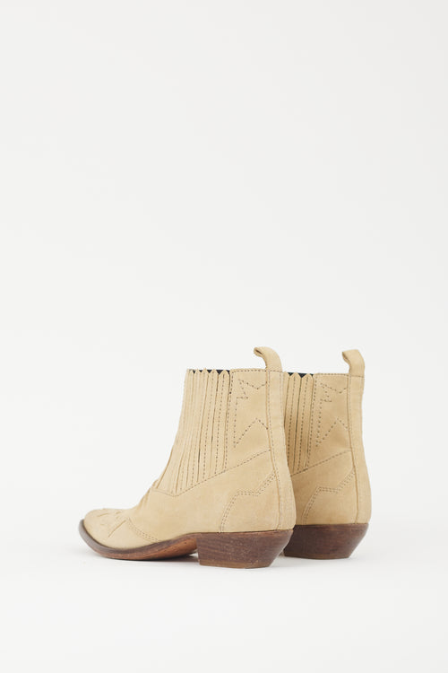 Roseanna Beige Suede Western Ankle Boot