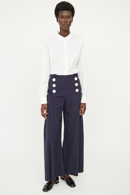 Rosie Assoulin Navy 
White Button Wide Leg Pant