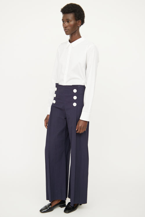 Rosie Assoulin Navy 
White Button Wide Leg Pant