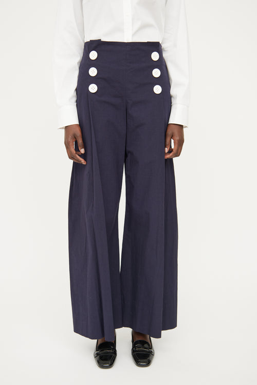 Rosie Assoulin Navy 
White Button Wide Leg Pant