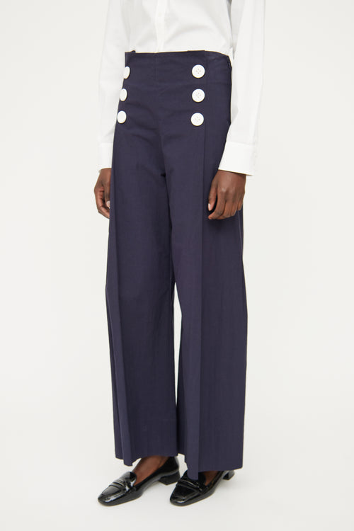 Rosie Assoulin Navy 
White Button Wide Leg Pant