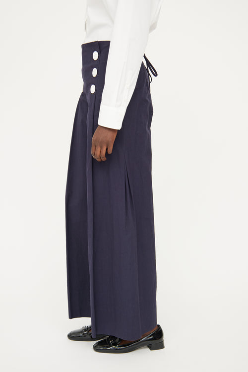 Rosie Assoulin Navy 
White Button Wide Leg Pant