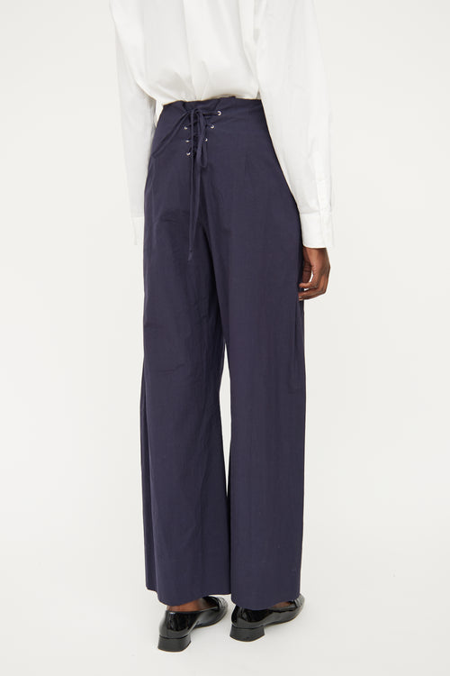 Rosie Assoulin Navy 
White Button Wide Leg Pant