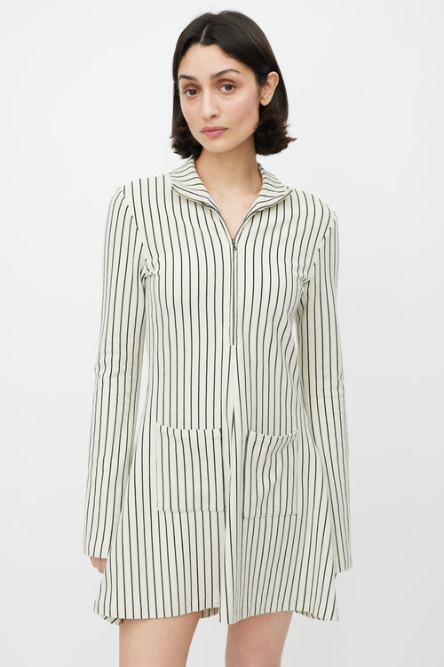 Rosie Assoulin Cream 
Black Striped Two Pocket Dress