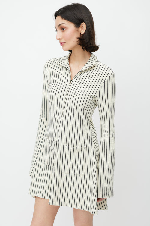 Rosie Assoulin Cream 
Black Striped Two Pocket Dress