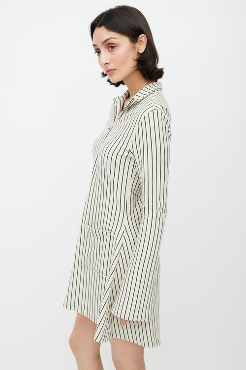 Rosie Assoulin Cream 
Black Striped Two Pocket Dress