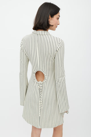 Rosie Assoulin Cream 
Black Striped Two Pocket Dress