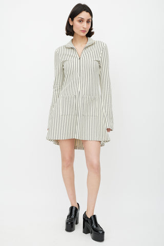 Rosie Assoulin Cream 
Black Striped Two Pocket Dress