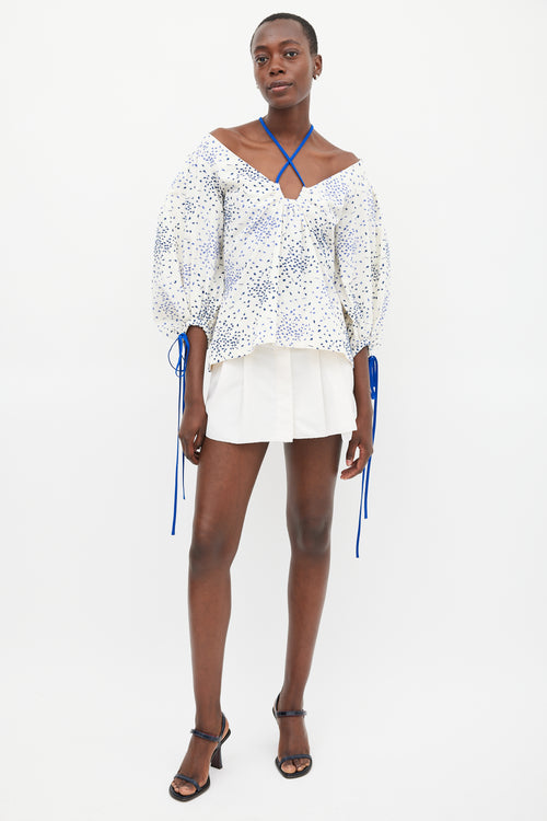 Rosie Assoulin Cream 
Blue Embroidered Top