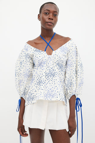 Rosie Assoulin Cream 
Blue Embroidered Top