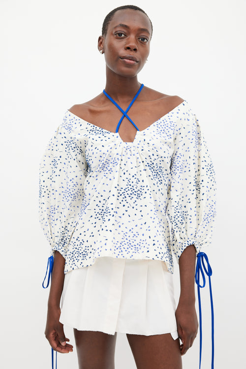 Rosie Assoulin Cream 
Blue Embroidered Top