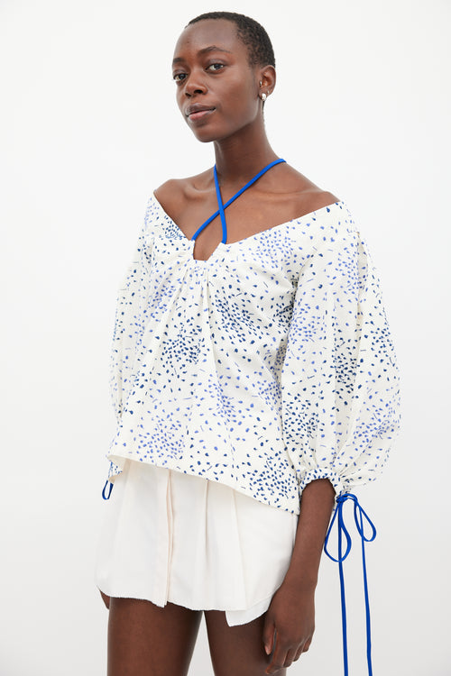 Rosie Assoulin Cream 
Blue Embroidered Top