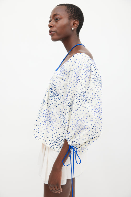 Rosie Assoulin Cream 
Blue Embroidered Top