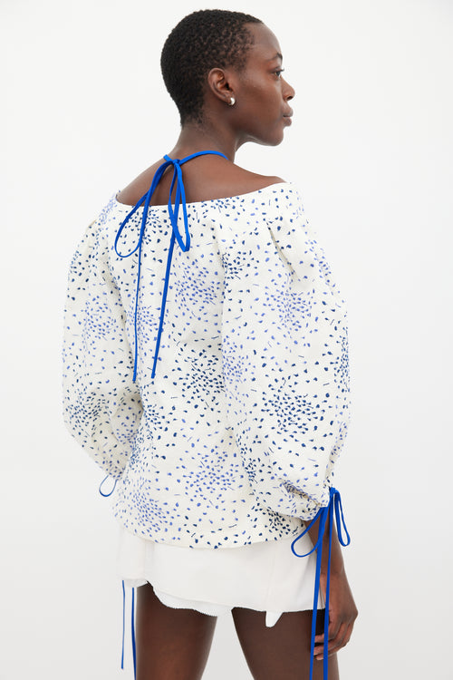 Rosie Assoulin Cream 
Blue Embroidered Top