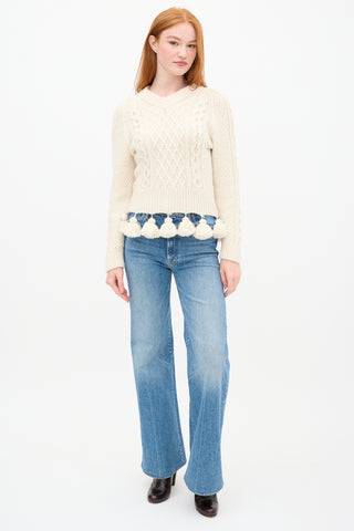 Rosie Assoulin Cream Wool Cable Knit Sweater