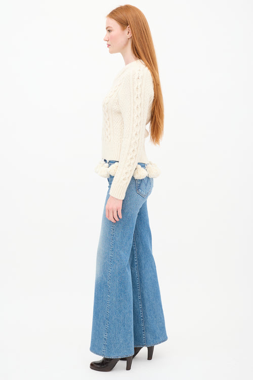 Rosie Assoulin Cream Wool Cable Knit Sweater