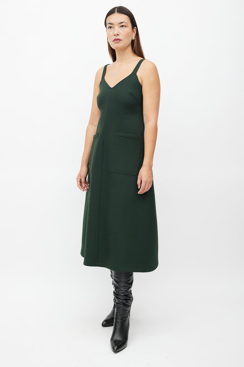 Rosie Assoulin Green Neoprene A-Line Midi Dress