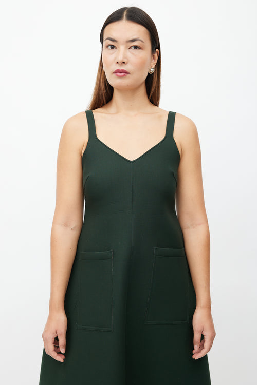 Rosie Assoulin Green Neoprene A-Line Midi Dress