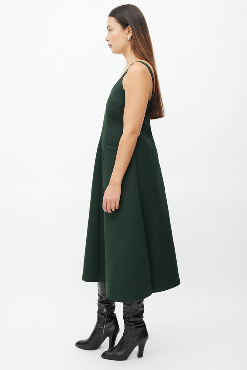 Rosie Assoulin Green Neoprene A-Line Midi Dress