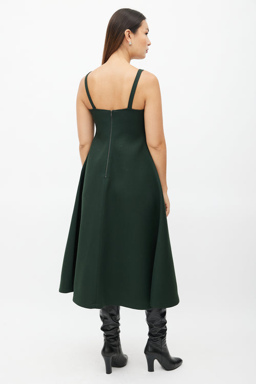 Rosie Assoulin Green Neoprene A-Line Midi Dress