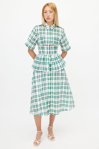 Rosie Assoulin Green 
White Check Short Sleeve Dress