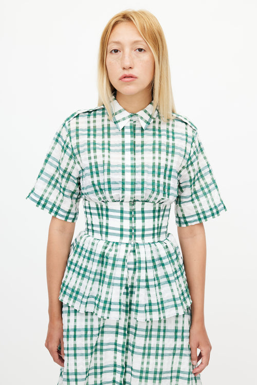 Rosie Assoulin Green 
White Check Short Sleeve Dress