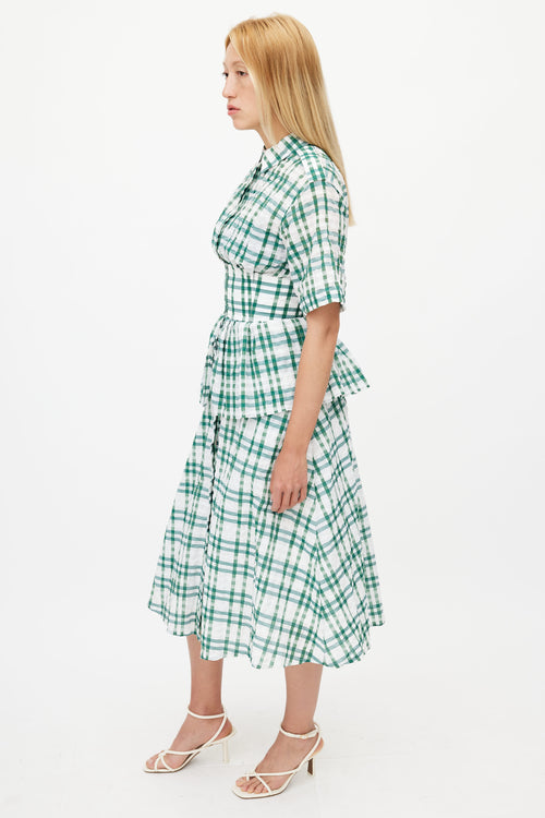 Rosie Assoulin Green 
White Check Short Sleeve Dress