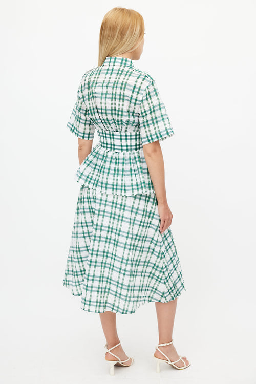 Rosie Assoulin Green 
White Check Short Sleeve Dress