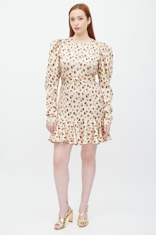 Rotate Beige 
Multicolour Printed Puff Sleeve Dress