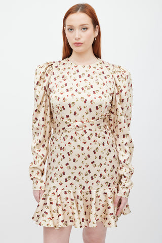 Rotate Beige 
Multicolour Printed Puff Sleeve Dress