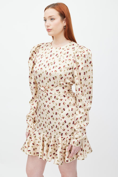 Rotate Beige 
Multicolour Printed Puff Sleeve Dress