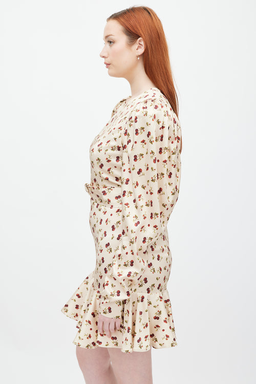 Rotate Beige 
Multicolour Printed Puff Sleeve Dress