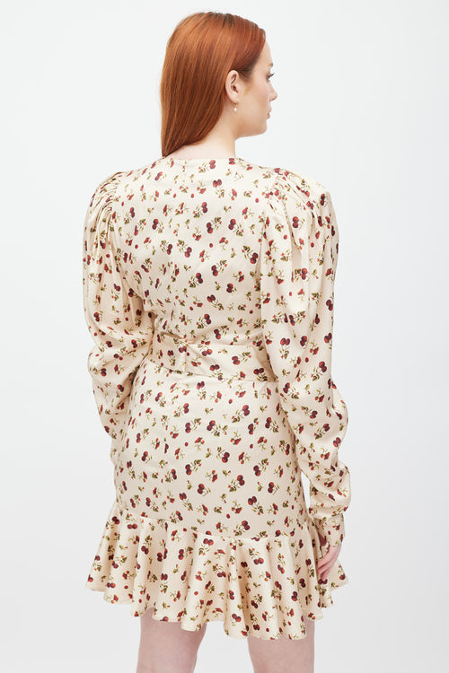 Rotate Beige 
Multicolour Printed Puff Sleeve Dress