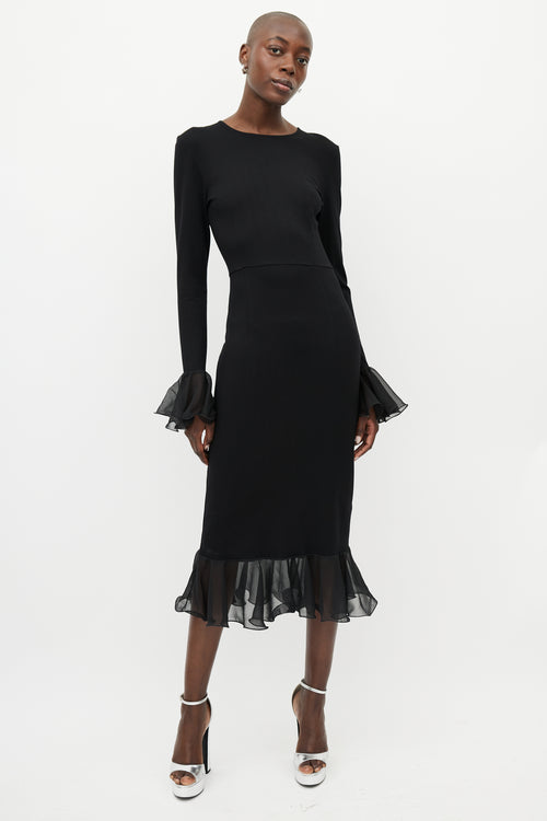 Rotate Black Ruffle Trim Backless Dress