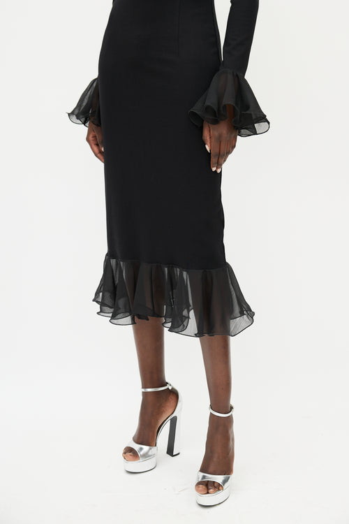 Rotate Black Ruffle Trim Backless Dress