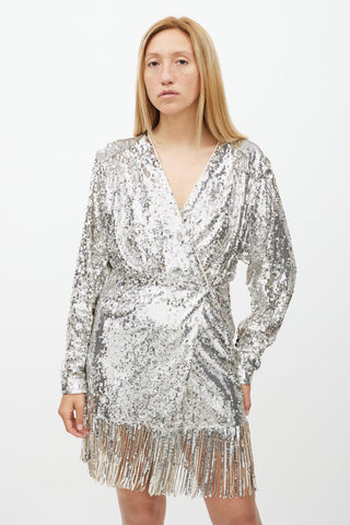 Rotate Silver Sequin Wrap Dress Dress