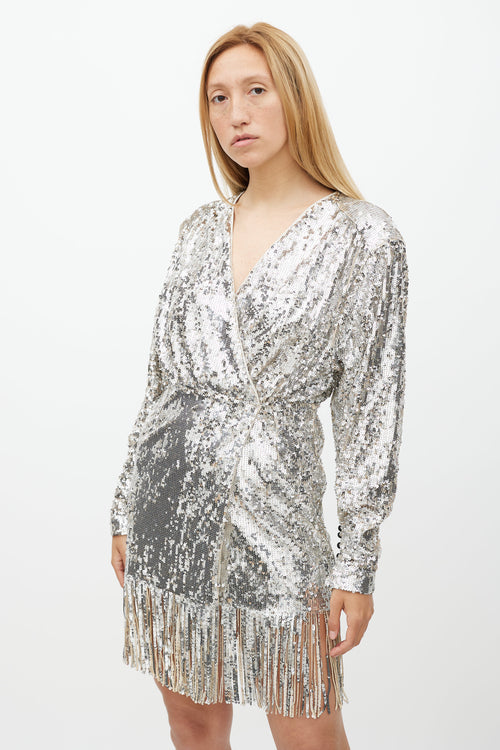 Rotate Silver Sequin Wrap Dress Dress