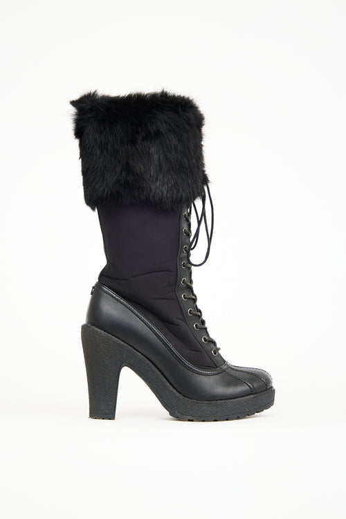 Rudsak Black Leather 
Fur Lace Up Heeled Boot