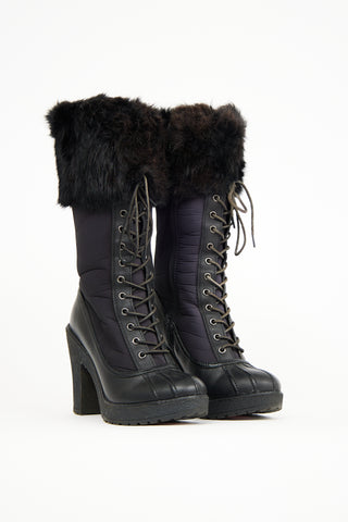 Rudsak Black Leather 
Fur Lace Up Heeled Boot