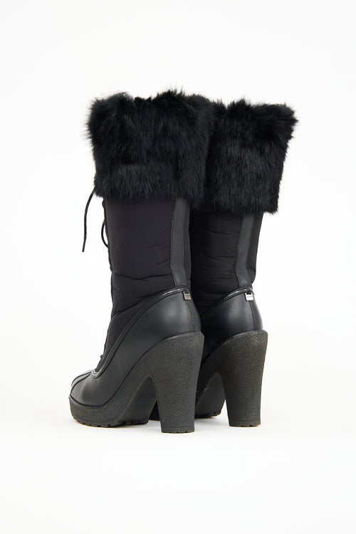 Rudsak Black Leather 
Fur Lace Up Heeled Boot