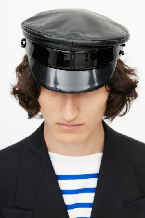 Ruslan Baginskiy Black Leather Baker Boy Hat