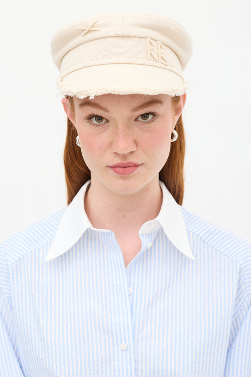 Ruslan Baginskiy Cream Cotton Embroidered Baker Boy Hat