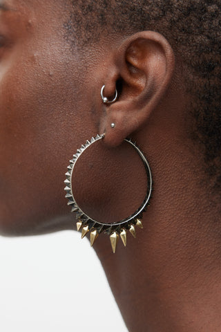 Stephen Webster Gunmetal 
Gold Studded Spike Hoop Earring