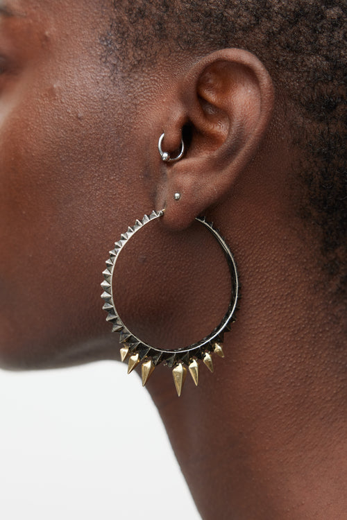 Stephen Webster Gunmetal 
Gold Studded Spike Hoop Earring